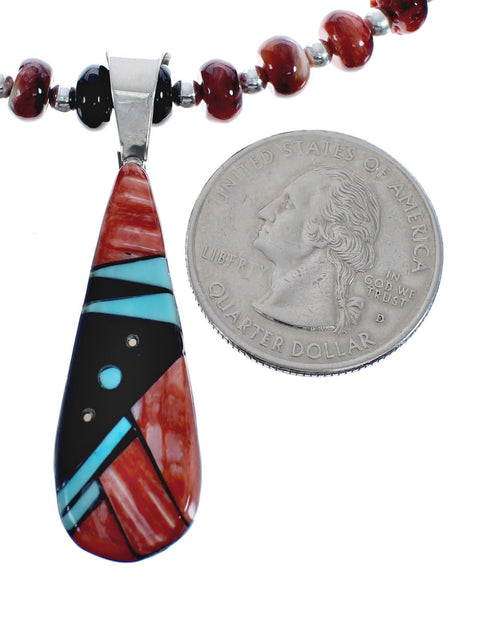 Native American Multicolor Inlay And Sterling Silver Bead Necklace Set JX125543